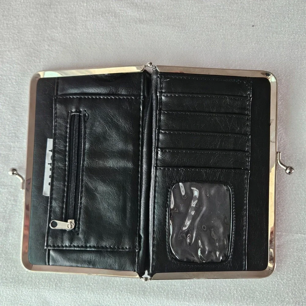 Amici Accessories Zebra Sequin Kiss Lock Wallet Black Silver Clutch Checkbook